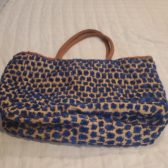 Anthropologie Miss Albright Blue and Tan Woven Tote Bag - Picture 3 of 8